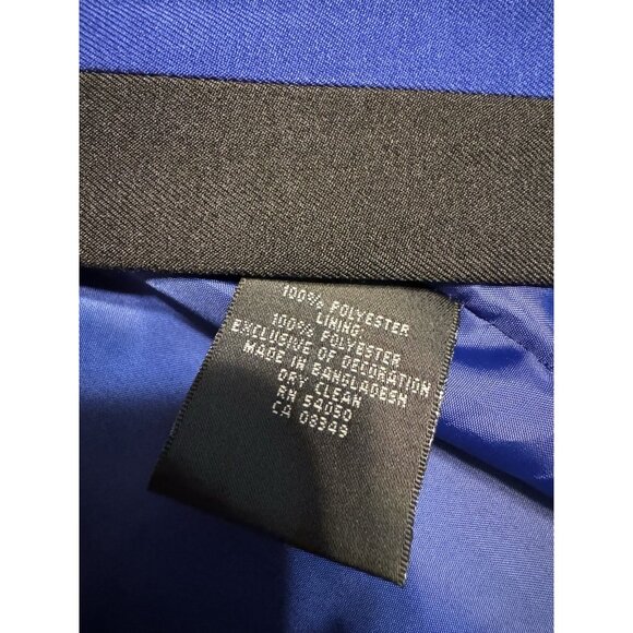 Kasper Suit Jacket Blazer 12 Blue Black Trim Open Front Classic Career Polyester - Picture 6 of 10